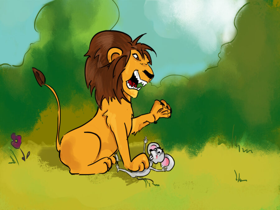 This startled the lion, waking him up and making him very angry.